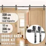 Sliding Barn Door Hardware Kit, 11FT Barn Door Kit, 330LBS Load-Bearing Double Barn Door Hardware Kit, Carbon Steel Barn Door Tr
