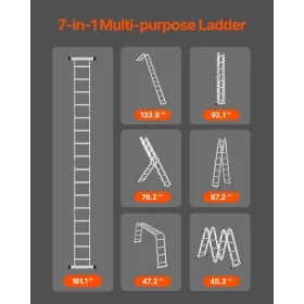 Multi-purpose foldende stige 7-i-1 4 Trin 15,5ft rækkevidde