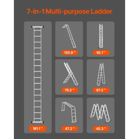 Multi-Purpose Folding Ladder, 7-in-1 Tall Extension Step Ladder, A Frame 4 Step Telescoping Ladder, 15.5ft Reach Height Heavy Du