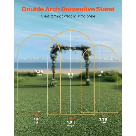 Wedding Arch Backdrop Stand, Set of 3, Metal Stable Stand with Case Connection & Chassis Crossbar Design, Easy-to-Assemble Gold 