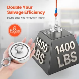 1400 LBS Strong Fishing Magnet Kit Double Sided Pull Force Rope Carabiner