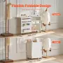 Folding Sewing Table, Multipurpose Sewing Machine Table with Compact Design, Wheels, Shelves, Storage Trays, Wooden Pegs, and Ma
