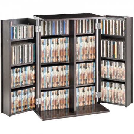 Media Storage Cabinet 4 Layers Adjustable DVD Shelves 576 CDs Espresso