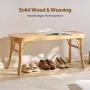 Rattan Bench, 43.3" Wooden Rattan Bench, Entrywway Bench with Oak Wood Legs, Bedroom End of Bed Boho Bench with Hand Woven Ratta