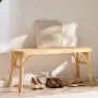 Rattan Bench, 43.3" Wooden Rattan Bench, Entrywway Bench with Oak Wood Legs, Bedroom End of Bed Boho Bench with Hand Woven Ratta