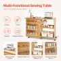 Folding Sewing Table, Multipurpose Sewing Machine Table with Compact Design, Wheels, Shelves, Storage Trays, Wooden Pegs, and Ma