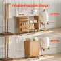 Folding Sewing Table, Multipurpose Sewing Machine Table with Compact Design, Wheels, Shelves, Storage Trays, Wooden Pegs, and Ma