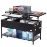 Lift Top Coffee Table 39.4" Rectangle Coffee Table with Light & USB Black