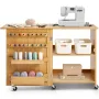 Folding Sewing Table, Multipurpose Sewing Machine Table with Compact Design, Wheels, Shelves, Storage Trays, Wooden Pegs, and Ma