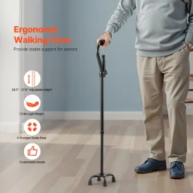 Quad Walking Cane 10-niveau Højde Justerbar Walking Stick