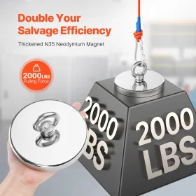 2000 LBS Strong Fishing Magnet Kit Single Sided Pull Force Rope Carabiner