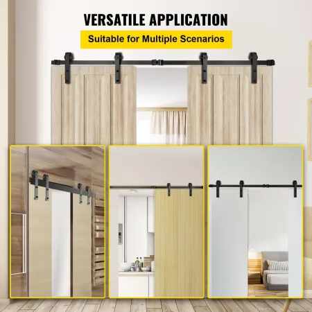 Sliding Barn Door Hardware Kit, 182.9 cm Barn Door Kit, 149.7 kg Load-Bearing Double Barn Door Hardware Kit, Carbon Steel Barn D