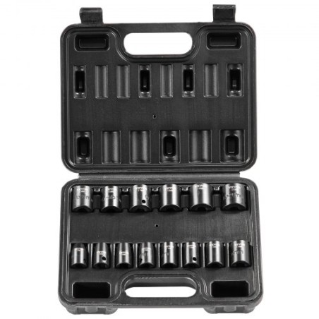 Impact Sockets Set 14 pcs 6-punkts 3/8in drev bit ratchet værktøjssæt sag