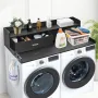 2 Drawers Washer Dryer Countertop with 2-Tier Shelf, 54" x 27" Wooden Washer and Dryer Countertop with Non-Slip Pads, Water-Resi