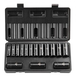 Impact Sockets Set 15pcs 6-Point 3/8in Drive Bit Ratchet Tool Kit Case