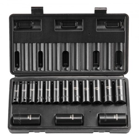 Impact Sockets Set 15 pcs 6-punkts 3/8in drev Bit Ratchet Tool Kit Case