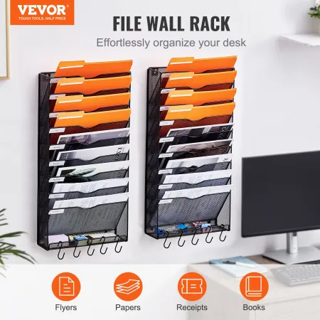 Filvægstativ Mesh Wall File Holder 2-stykke 10 Lommer til