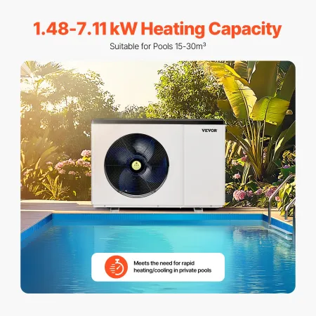 Elektrisk poolvarmepumpe 1,48-7,11 kW energibesparende variabel