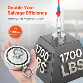 1700 lbs stærk fiskemagnetsæt dobbeltsidet trækkraft reb karabiner