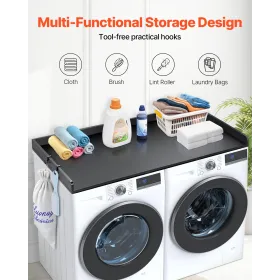 3 Panels Washer Dryer Countertop 54"x27" Wooden Washer Dryer Cover Black