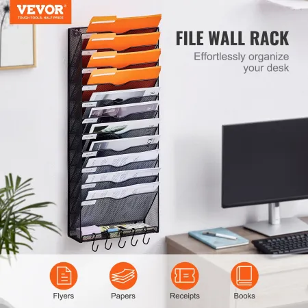Filvægstativ Mesh Wall File Holder 1-stykke 12 Lommer til
