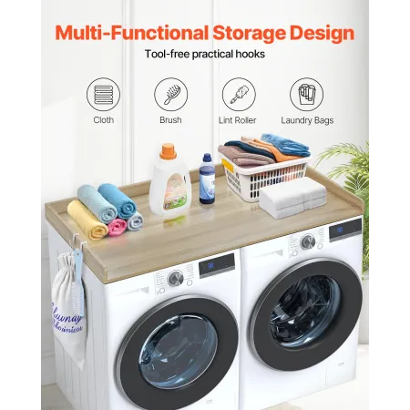 Washer Dryer Countertop, 54" x 27" Wooden Washer and Dryer Countertop, Water-Resistant Laundry Machine Topper Cover with Anti-Sl