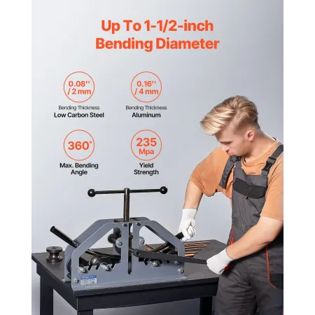 Tube Roller Bender, Max 1-1/2" Manual Tube Pipe Roller Bender with 6 Dies, 360° Copper Aluminum Pipe Bending Tool for Square, Ro
