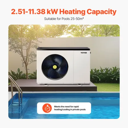 Electric Pool Heat Pump, 2.51-11.38kW Heating Capacity, Energy-Saving Variable Frequency Pool Heaters for 25-50m³Above Ground Po