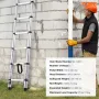 Telescoping Ladder, 8.5FT Aluminum Lightweight Extension Ladder, One-button Retraction Collapsible Ladder, 375 LBS Capacity with