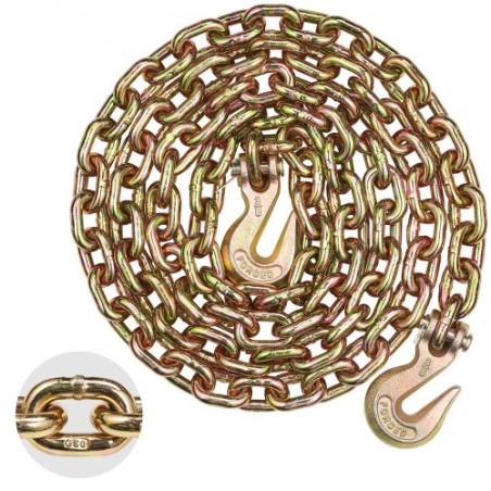 Binder Chain G80 Tie Down Tow Chain with Two Hooks 3/8" x 10.3' 7100 lbs