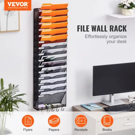 Filvægstativ Mesh Wall File Holder 1-stykke 16 Lommer til