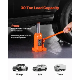 Hydraulic Bottle Jack, 30 Ton/66138 lbs Welded Bottle Jack with 11.22''-18.66'' Lifting Range & 3-Section Long Handle, for Car, 