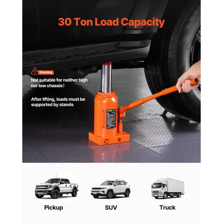 Hydraulic Bottle Jack, 30 Ton/66138 lbs Welded Bottle Jack with 11.22''-18.66'' Lifting Range & 3-Section Long Handle, for Car, 