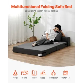 Folding Sofa Bed 3-in-1 Foldable Couch Bed with 2 Pillows Dark Grey Twin