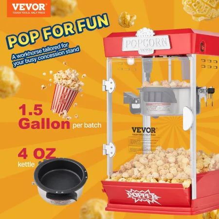 Popcorn Maker, 480W Popcorn Popper Machine, 4 Oz Kettle Makes 1.5 Gallon per Batch, Tabletop Popcorn Maker, Includes 3 Scoops, M