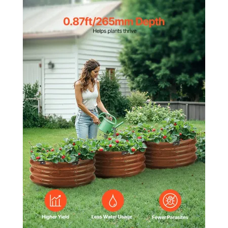 Metal Raised Garden Bed, 2 x 1 ft 3Pcs Outdoor Galvanized Planter Box, Open Bottom, Large Round Planter Raised Bed for Gardening