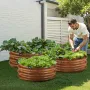Metal Raised Garden Bed, 2 x 1 ft 3Pcs Outdoor Galvanized Planter Box, Open Bottom, Large Round Planter Raised Bed for Gardening