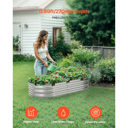 Metal Raised Garden Bed, 4 x 2 x 1 ft Outdoor Galvanized Planter Box, with Open Bottom, Large Oval Planter Raised Bed for Garden