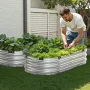 Metal Raised Garden Bed, 4 x 2 x 1 ft Outdoor Galvanized Planter Box, with Open Bottom, Large Oval Planter Raised Bed for Garden