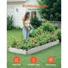 Metal Raised Garden Bed 12x4x1 ft Outdoor Galvanized Planter Box Silver