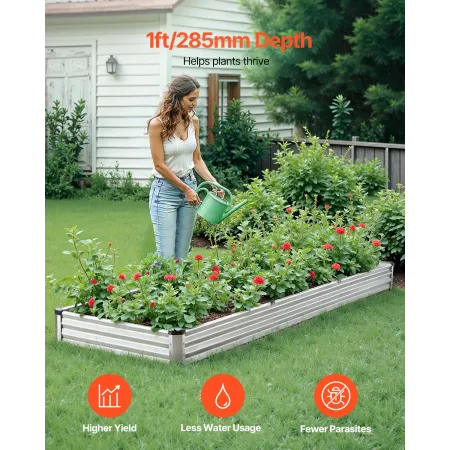 Metal Raised Garden Bed, 12 x 4 x 1 ft Outdoor Galvanized Planter Box, with Open Bottom, Large Planter Raised Bed for Gardening 