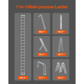 Multi-purpose foldende stige 7-i-1 5 trin 19ft rækkevidde metal