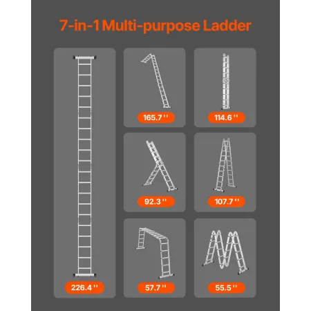 Multi-purpose foldende stige 7-i-1 5 trin 19ft rækkevidde metal