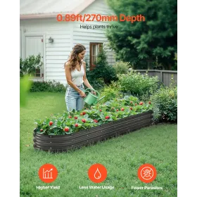 Metal Raised Garden Bed 8x2x1 ft Outdoor Galvanized Planter Box Dark Gray