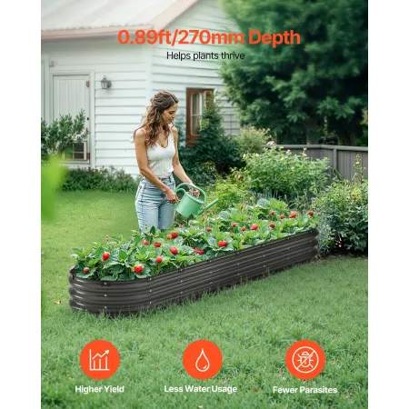 Metal Raised Garden Bed, 8 x 2 x 1 ft Outdoor Galvanized Planter Box, with Open Bottom, Large Oval Planter Raised Bed for Garden