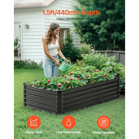 Højbed i metal, 15x9x3,5 m, galvaniseret plantekasse, mørkegrå