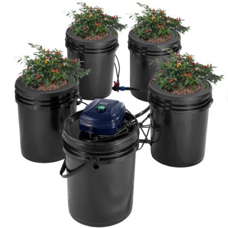 RDWC Hydroponics System Recirculating Deep Water Culture 4 Buckets 5 Gal
