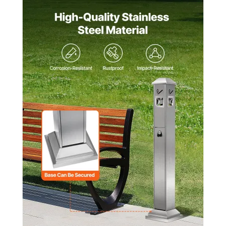 Cigarette Butt Receptacle, Square Cigarette Butt Container with 4 Disposal Openings & Top Cover, Stainless Steel Outdoor Cigaret