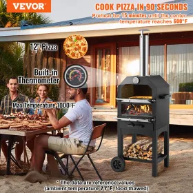 12" Outdoor Pizza Oven Portable Wood Pellet Pizza Oven Baked Paint Camping