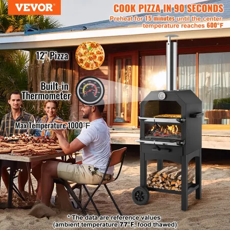 12" Outdoor Pizza Oven Portable Wood Pellet Pizza Oven Baked Paint Camping